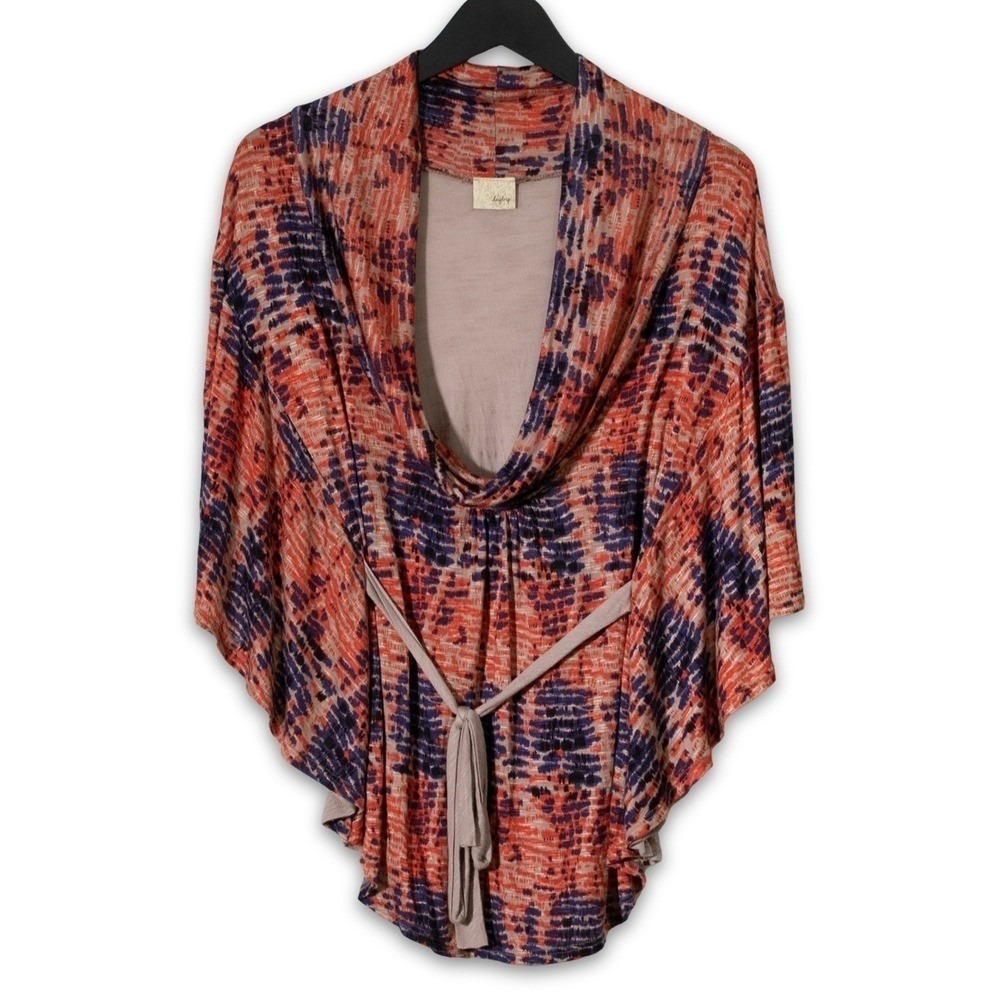 Daytrip‎ Kimono Top Womens S Multicolor Earthy Boho Tie Waist Draped Neck Shirt